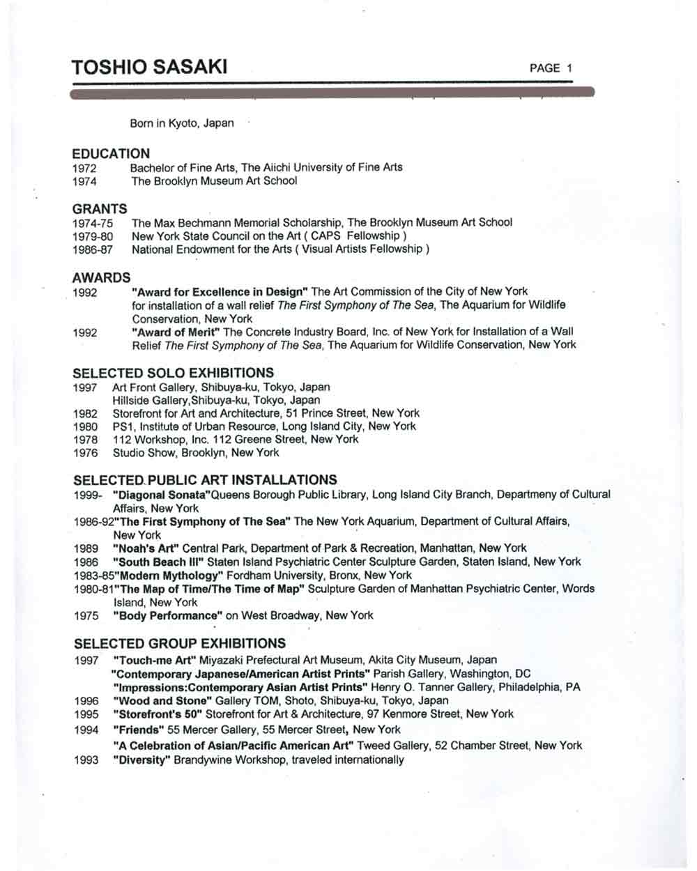 resume for artists
